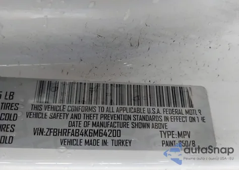 2019 Ram Promaster City Tradesman из США, поврежденный, VIN ZFBHRFAB4K6M64200